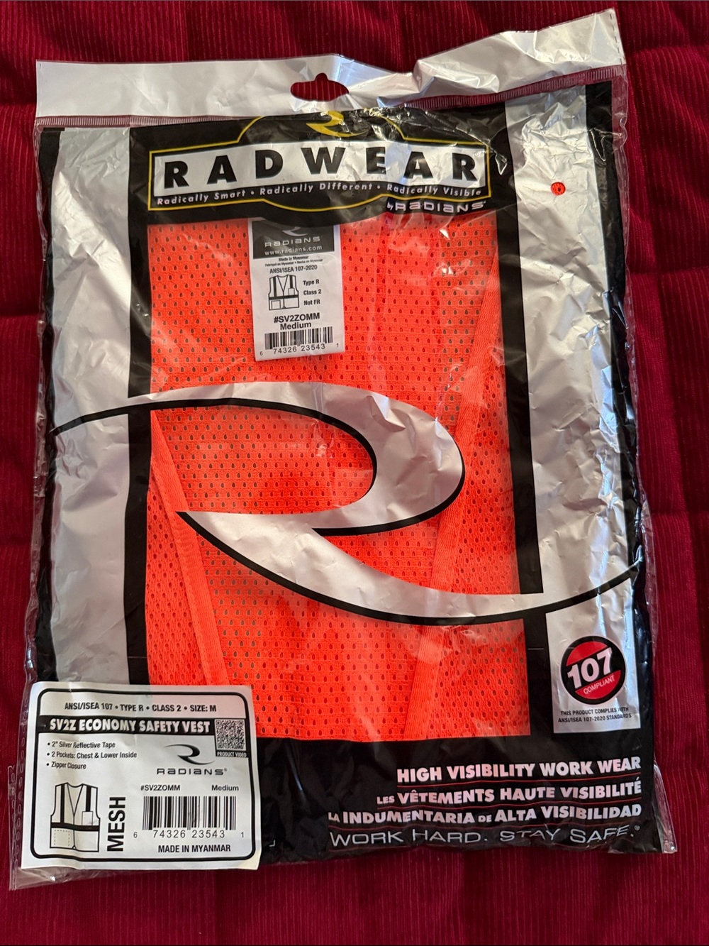 High-Visibility Orange Mesh Safety Vest - Men or Women size M